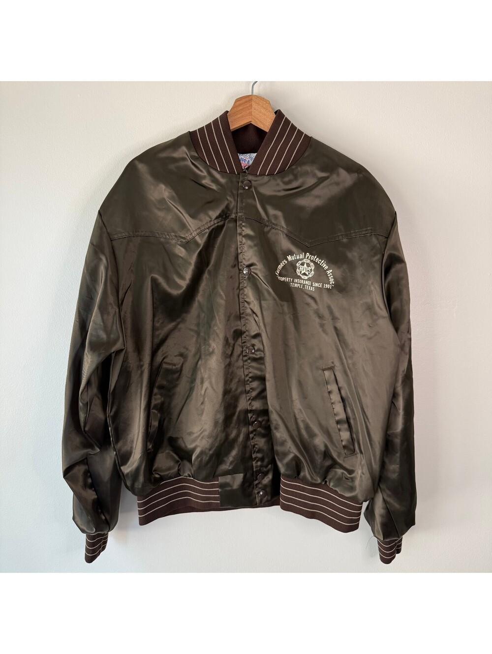Vintage 90s Texas Western West Ark Satin Bomber Snap Jacket Size XL
